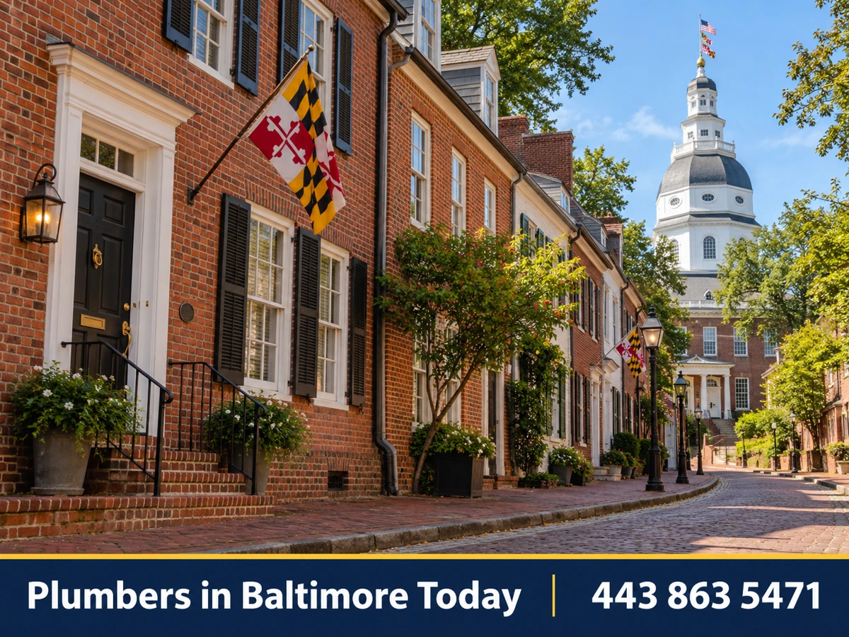 Historic brick townhouses on a street in downtown Annapolis
