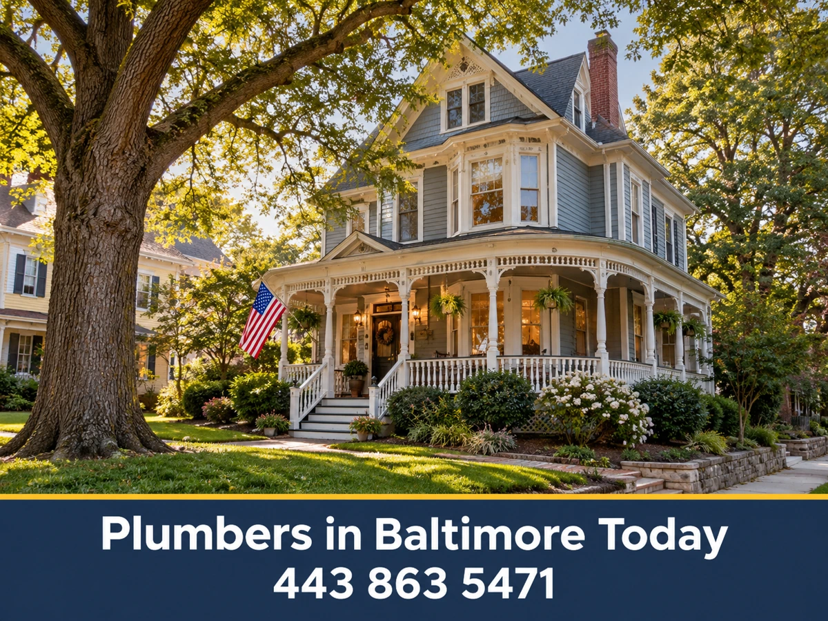 Victorian house with a front porch on a tree-lined Catonsville street