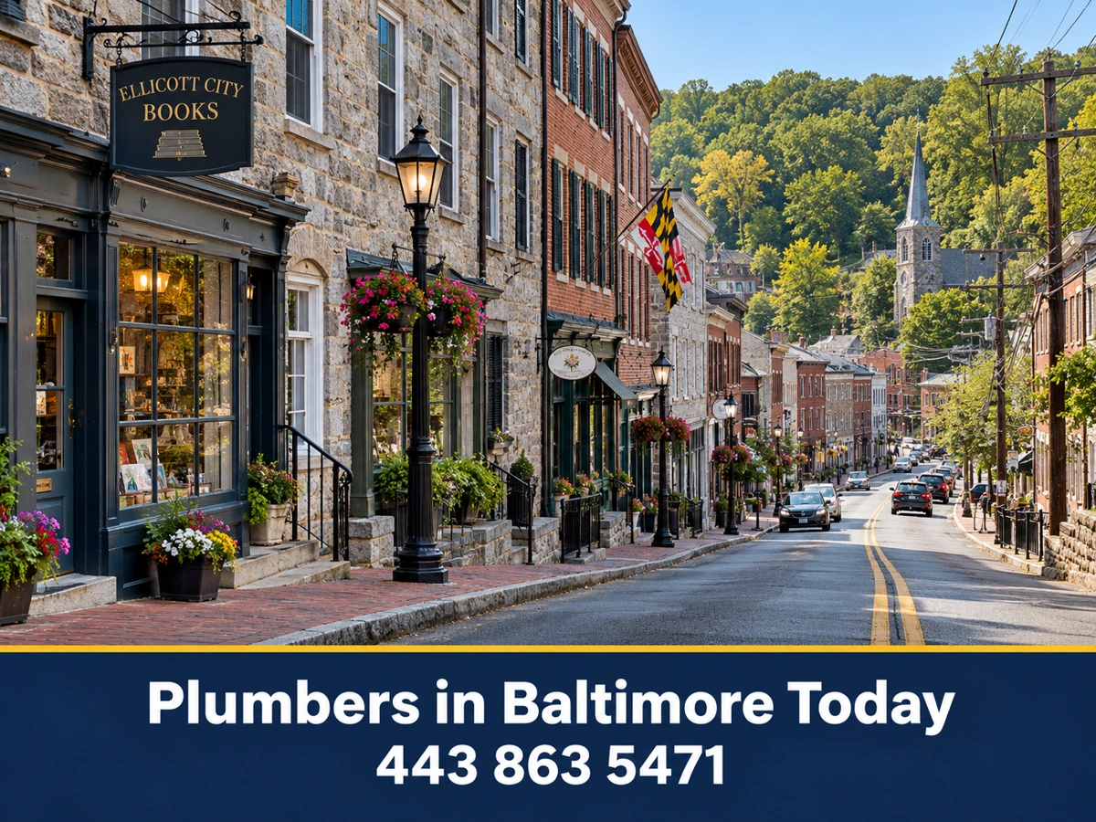 Historic stone buildings on Main Street, Ellicott City