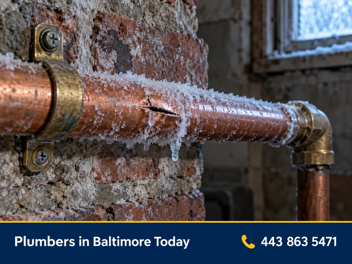 Frost on a copper water pipe along a cold basement wall