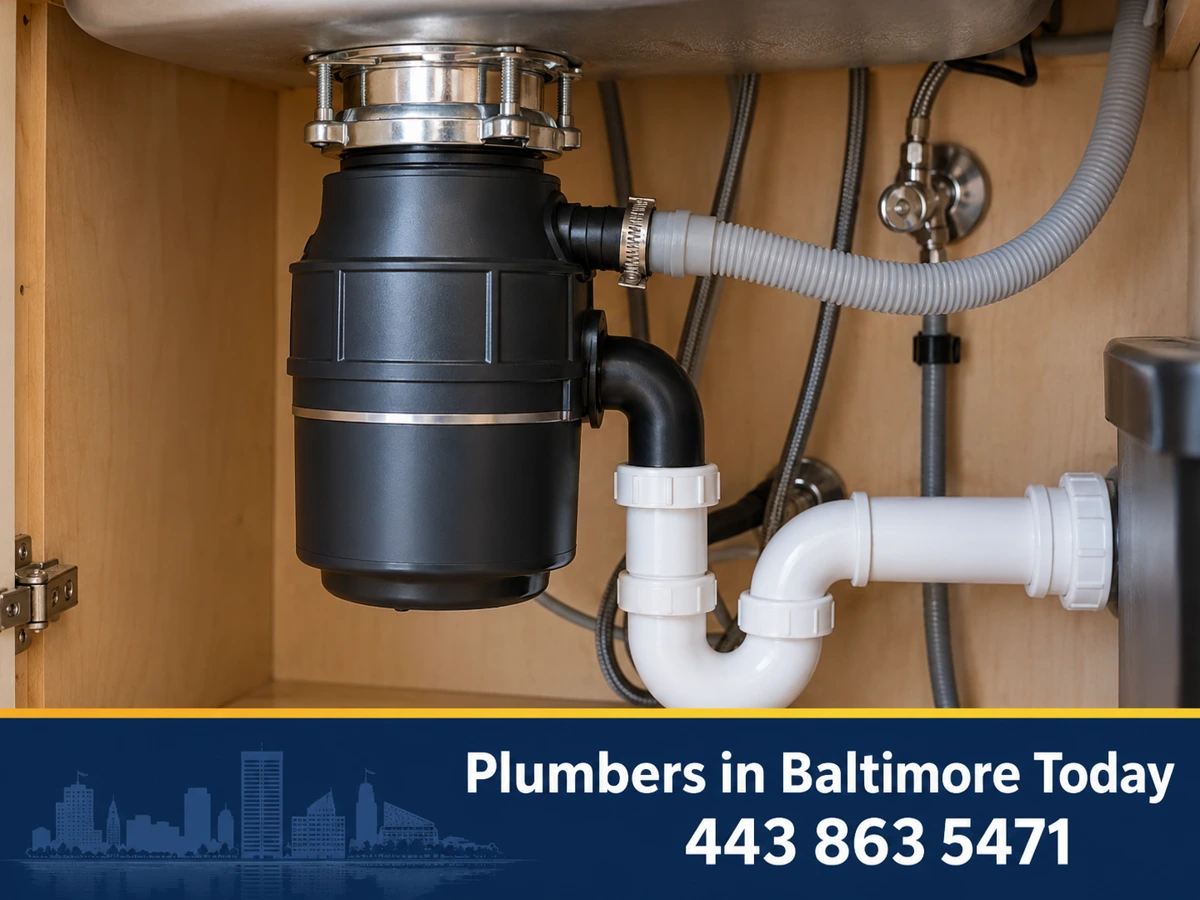 New garbage disposal installed under a kitchen sink