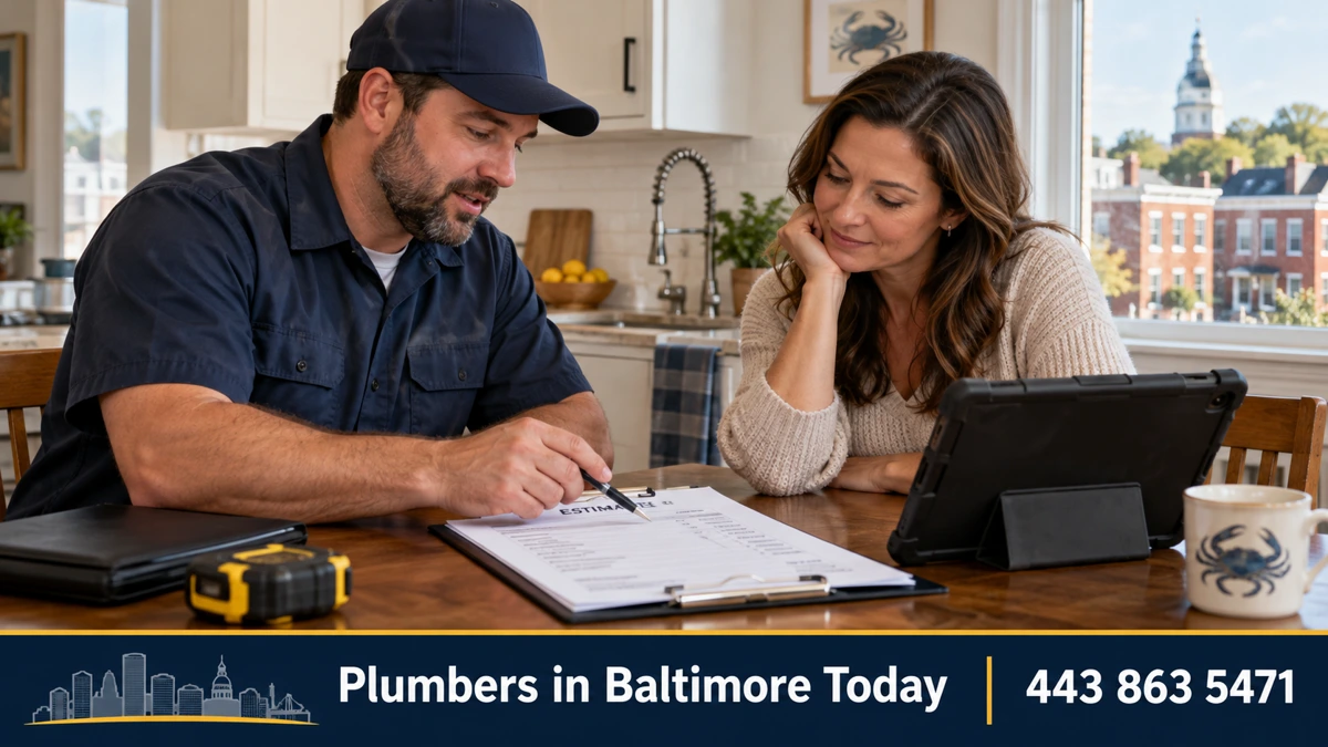 Plumber going over a written estimate with a homeowner